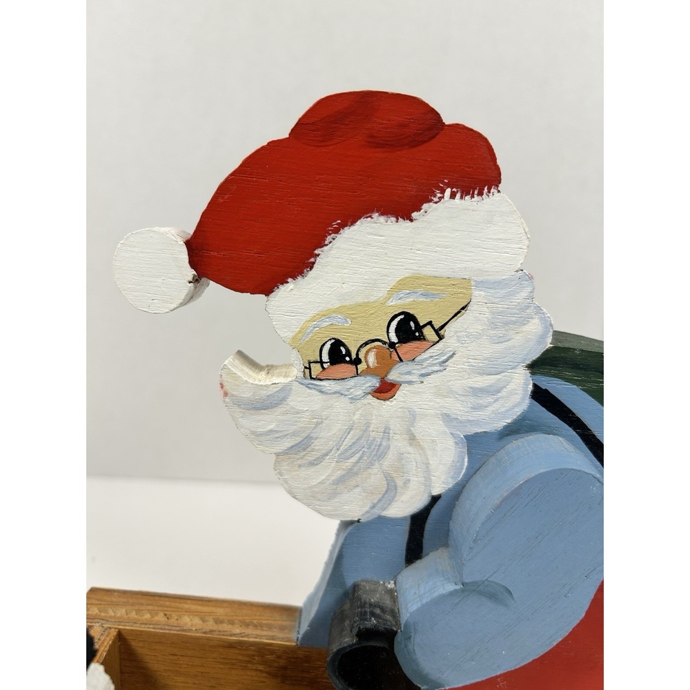 Handmade Wooden Painted Santa & Toys Freestanding Decor VTG - Picture 7 of 10